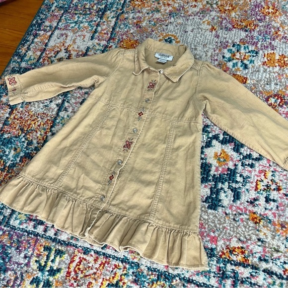 Vintage OskKosh Corduroy Tan Embroidered Button Up Dress - Picture 2 of 9